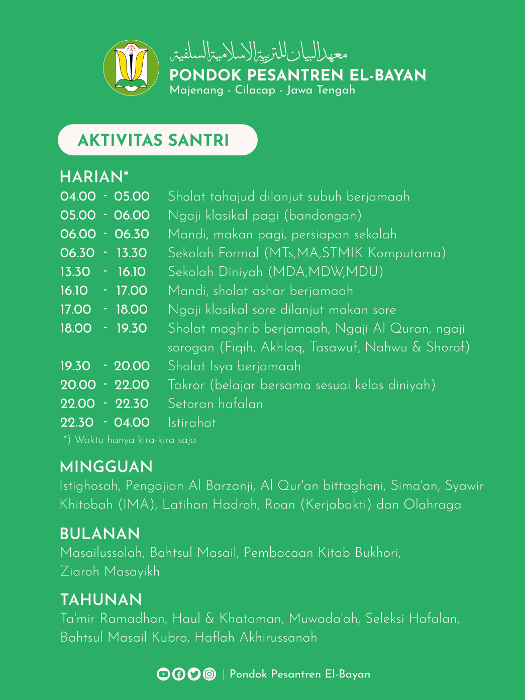 Jadwal Kegiatan santri